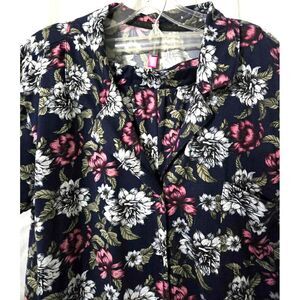 Vince Camuto Floral Button Up Pajama Set Short Sleeve Top & Long Bottoms XL NWOT